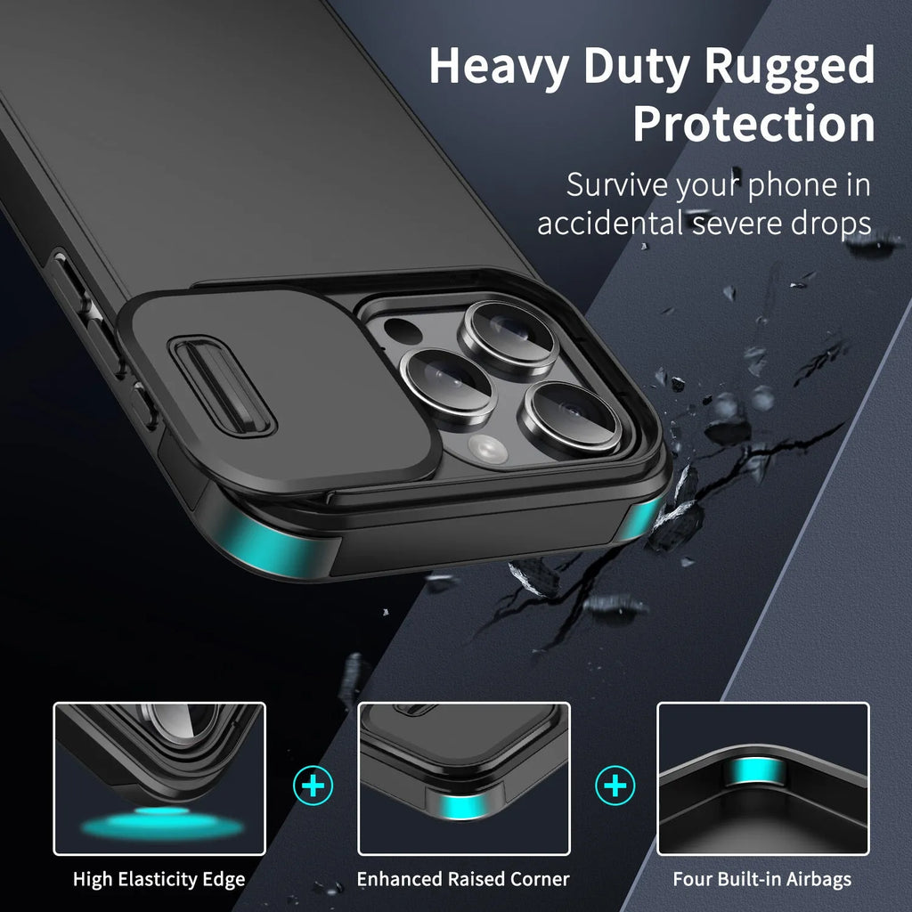 Frosted TPU PC sliding window phone case in black, compatible with iPhone 14 Pro Max