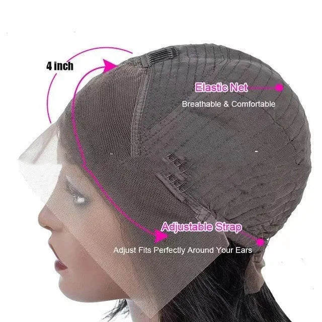A woman wearing a Star Fashion style human hair lace front wig with a 4x4 lace frontal.