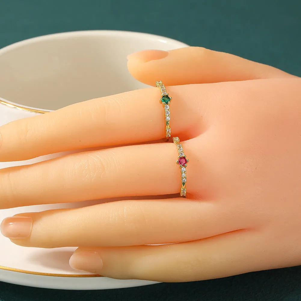 Women's copper micro-inlaid petal ring with adjustable opening in rose pink and green colours