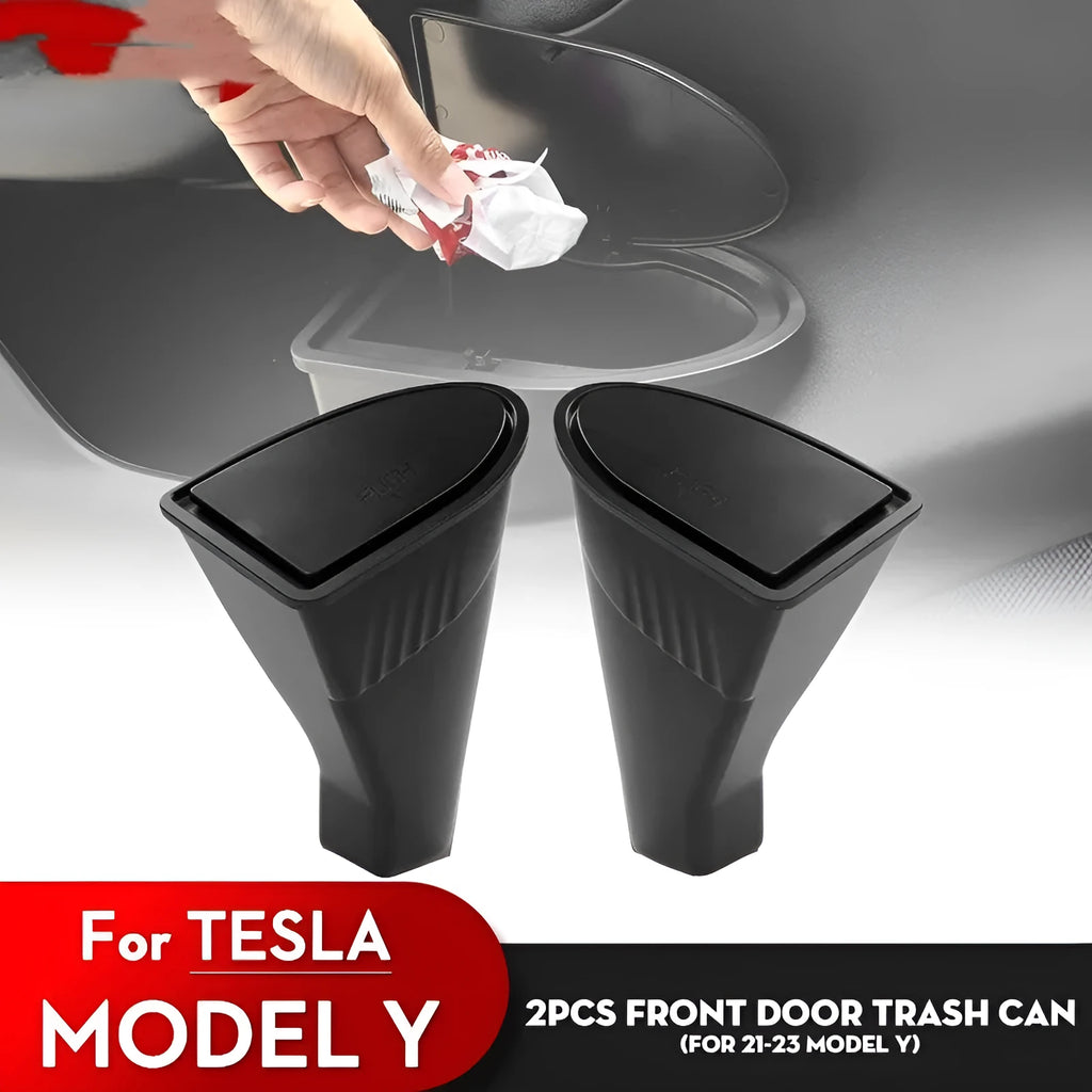 Black ABS plastic car door trash cans for Tesla Model Y front door pockets