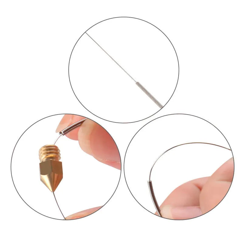 Mk8 E3D 3D printer nozzle cleaning needle set with five diameter sizes