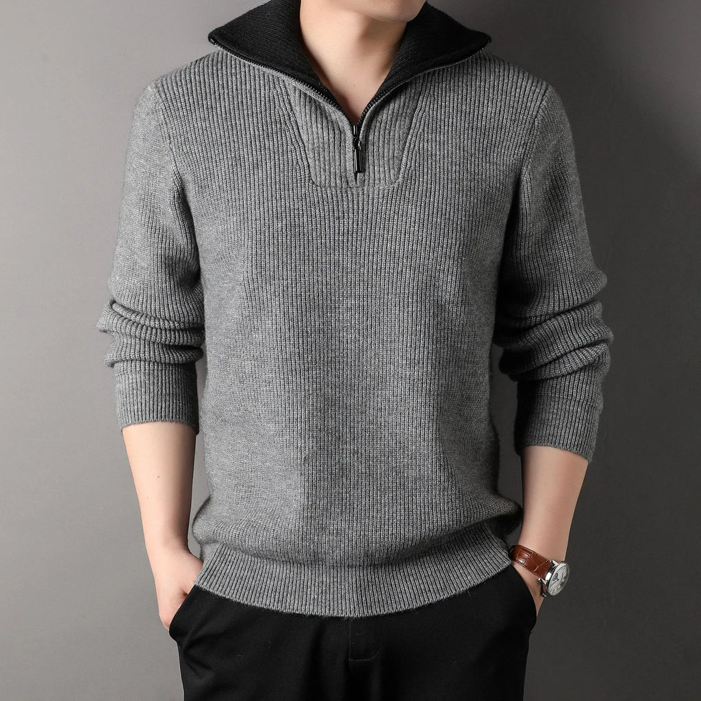 Men's twisted jacquard lapel sweater cardigan in orange, loose fit, long sleeves, autumn knitwear