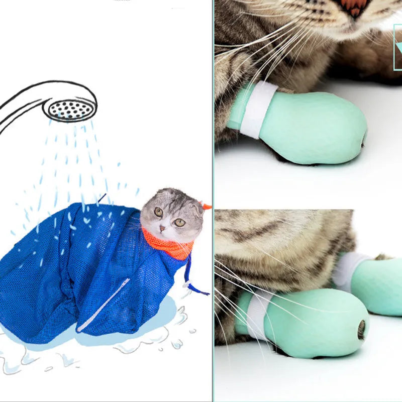 Four green silicone cat paw scratch protection covers with elastic straps