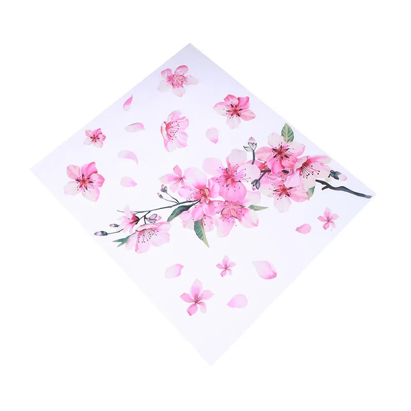 PVC cherry blossom car sticker shown in two size options on a vehicle window.