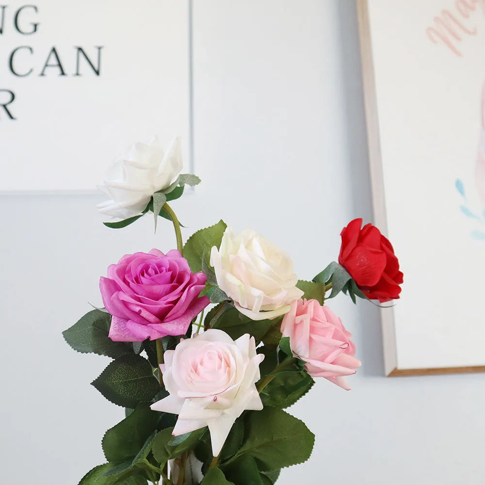 Silk touch rose artificial flower with 42cm stem and 8.5cm diameter flower head in various colours