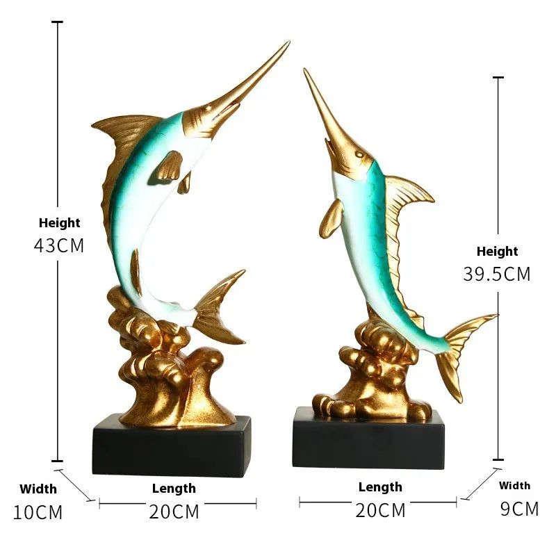 European style swordfish decorative ornament in resin and plastic, shown in one of four colour options