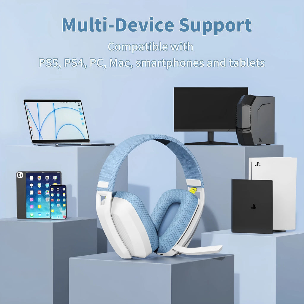 Bluetooth 5.3 2.4G dual-mode lightweight headset with mesh earmuffs and built-in microphone in BW06 Black