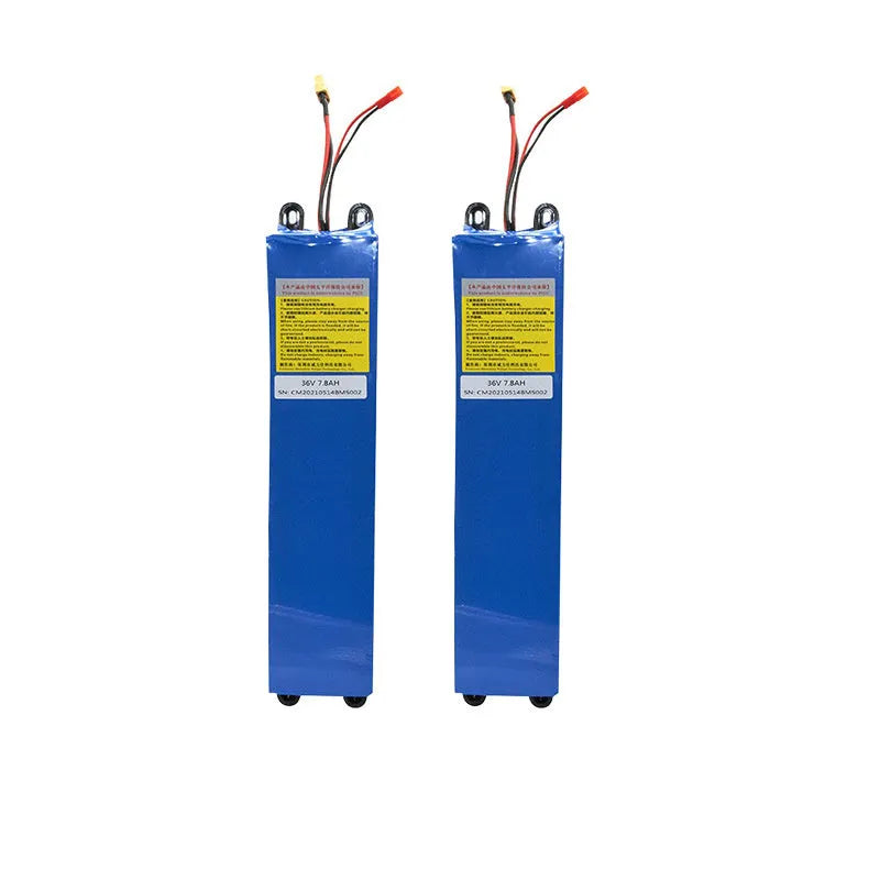 36 volt lithium battery pack for electric scooters showing 6.6Ah, 7.8Ah, and 10.4Ah capacity options