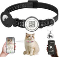 Black silicone pet collar with QR code pattern and reflective stripe for Apple Airtag holder