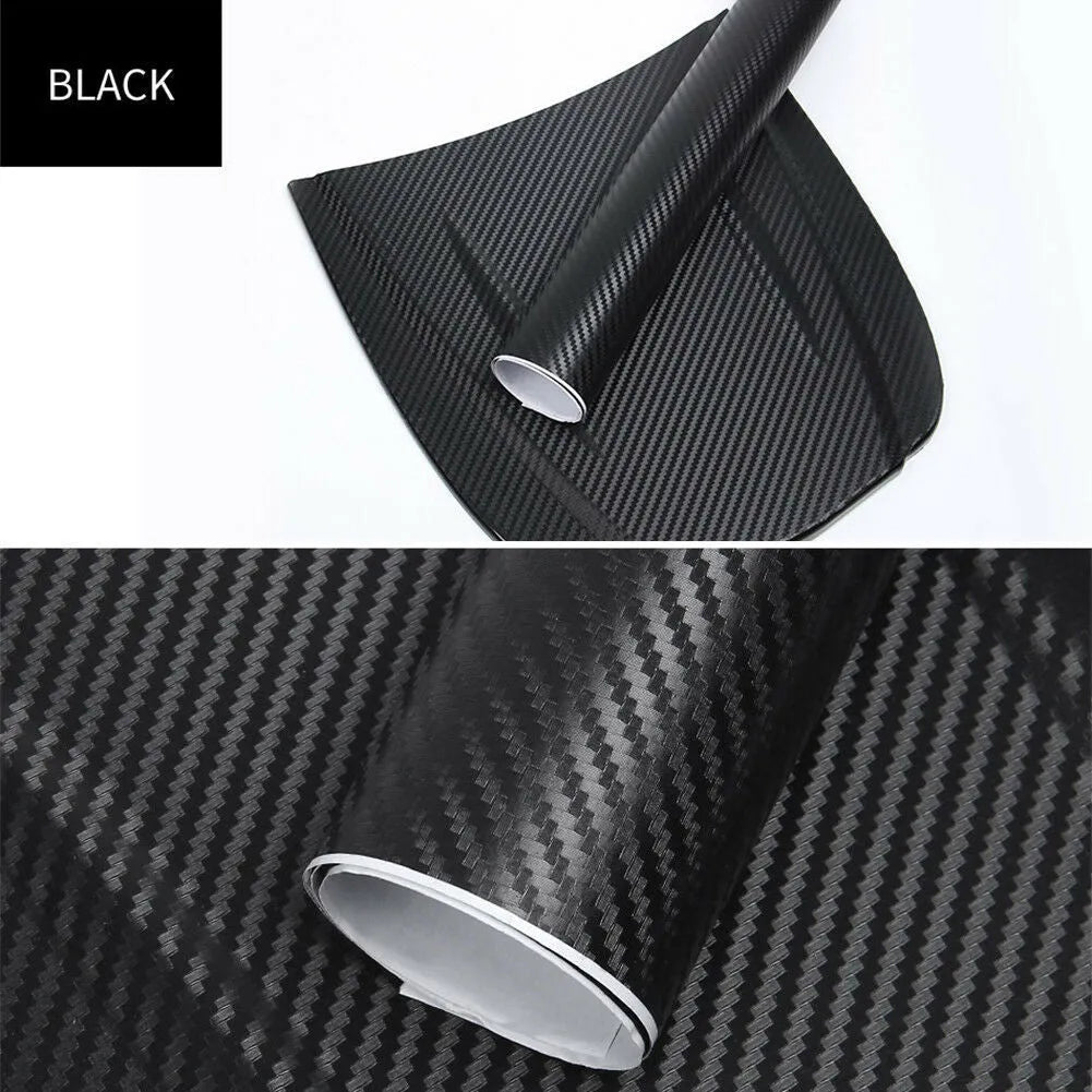 Roll of 3D carbon fibre car stickers showing textured pattern in multiple colour options
