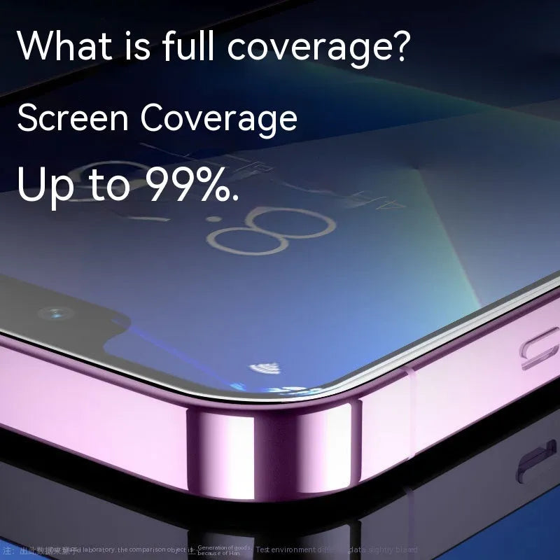 Tempered glass iPhone screen protector with frosted privacy coating and full coverage design.