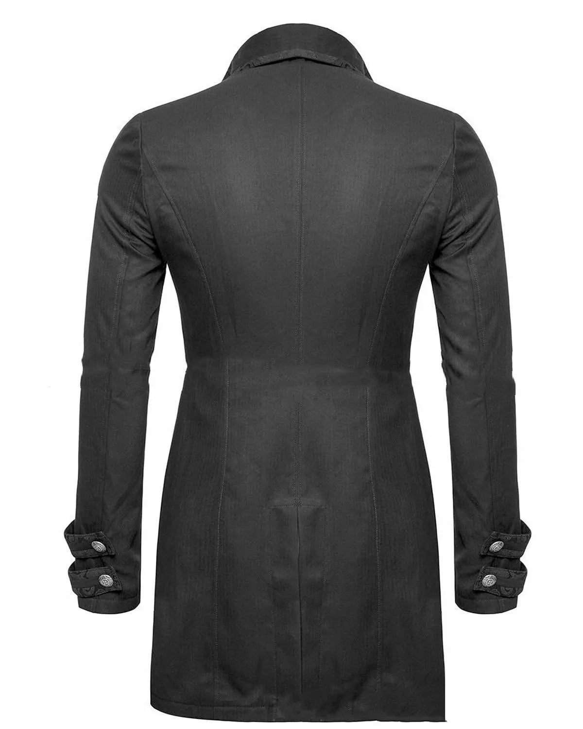 Black Victorian-style morning gown jacket for men's cosplay and gothic costumes.