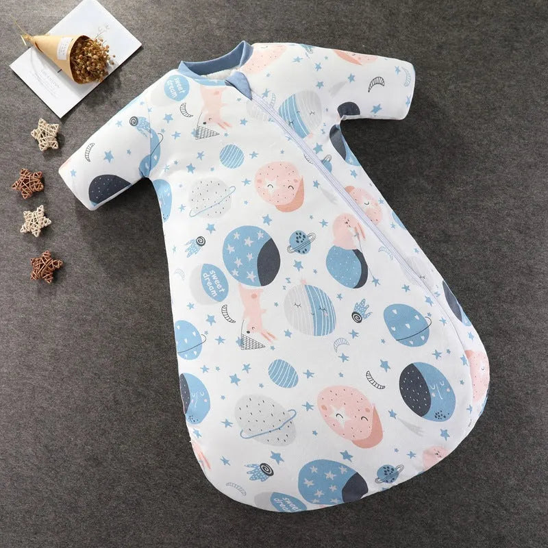 Baby pure cotton thickened anti-kick quilt sleeping bag with cartoon pattern in rainbow pink colour for toddlers 1-3 years