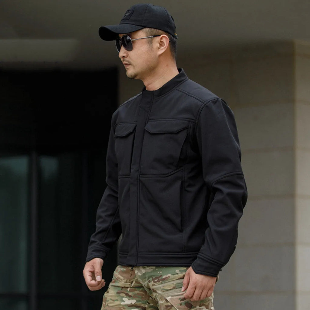 Bone Frog Peak Breaker soft shell mountaineering jacket in black camouflage