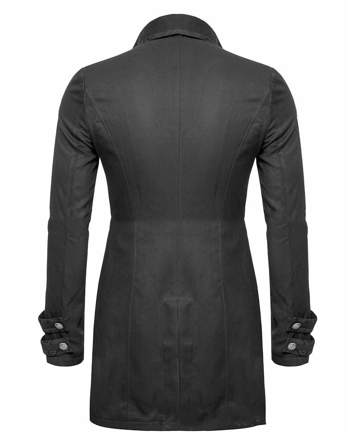 Black Victorian-style morning gown jacket for men's cosplay and gothic costumes.