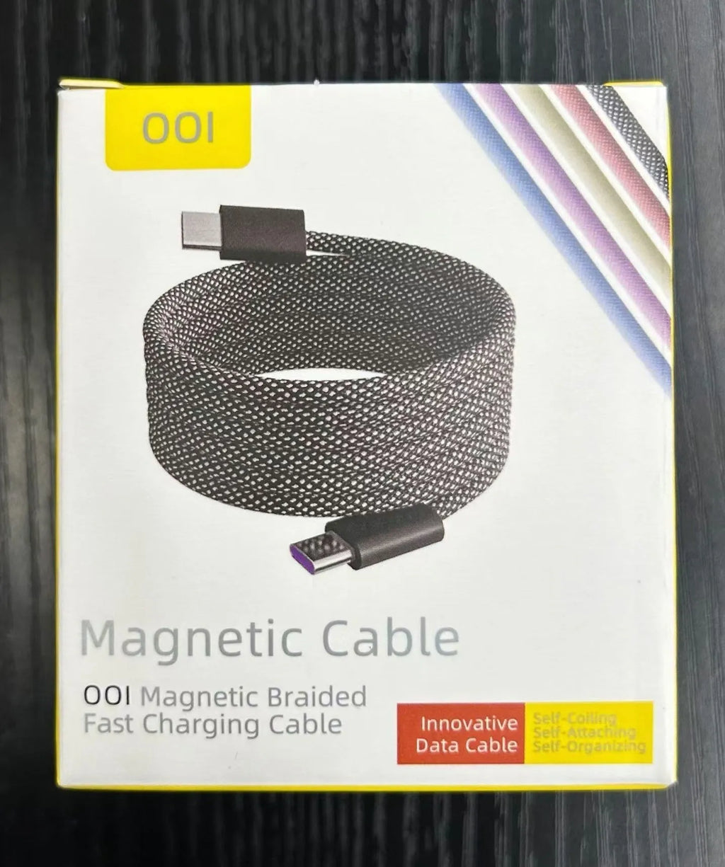 Magnetic woven-braided data cable in Tech Black with 66W fast charge and three connector types