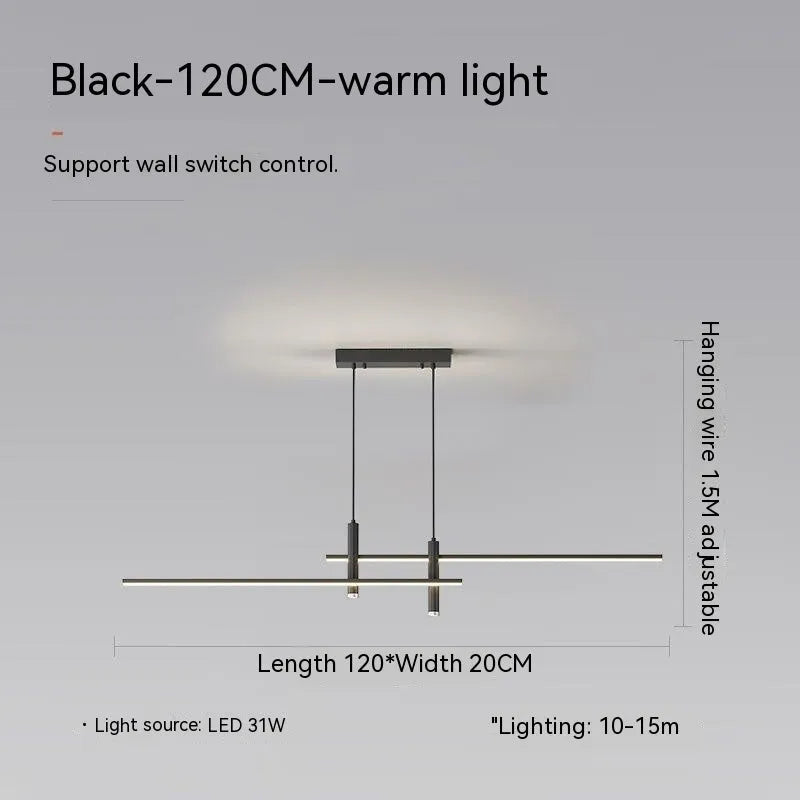 Nordic minimalist strip ceiling lamp black iron glass 120cm for dining room