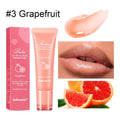 Women's flavoured lip gloss stick in berry, grape, grapefruit, and yellow peach shades.