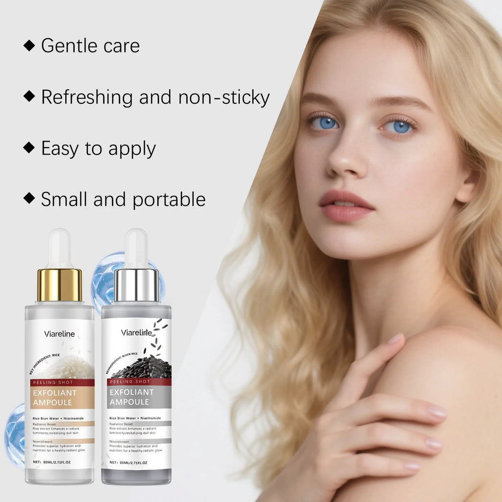 Black rice exfoliating liquid 80ml bottle with hyaluronic acid and nicotinamide for face moisturising and brightening