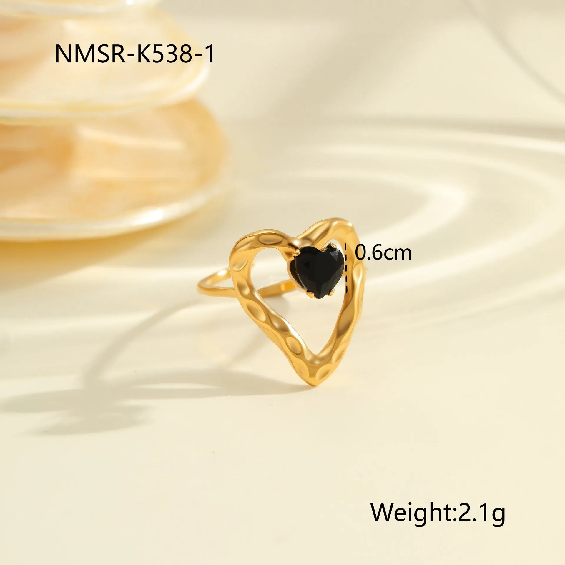 Geometric open-mouth titanium steel ring with zircon detail on adjustable band