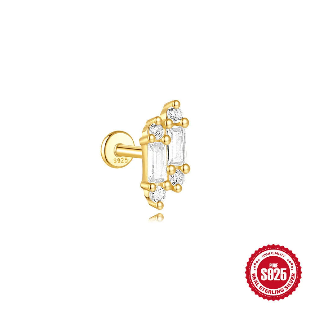 S925 sterling silver geometric kite earring with rhinestones and a chain tassel in a gold colour.