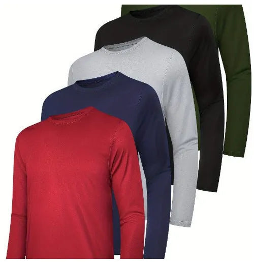 Four men's lightweight polyester hoodies folded together, showcasing elastic fabric and available colour options.