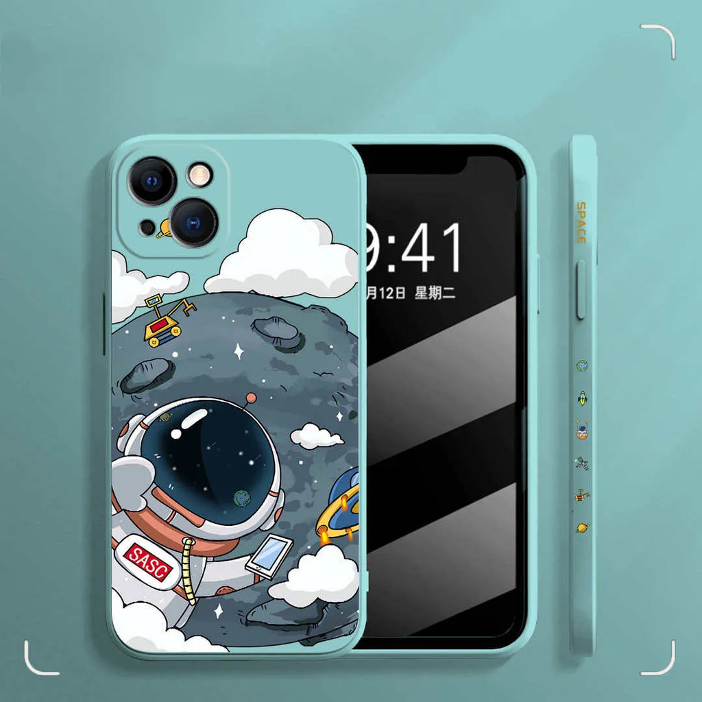 Rubik's Cube TPU phone case with side astronaut cartoon design for iPhone