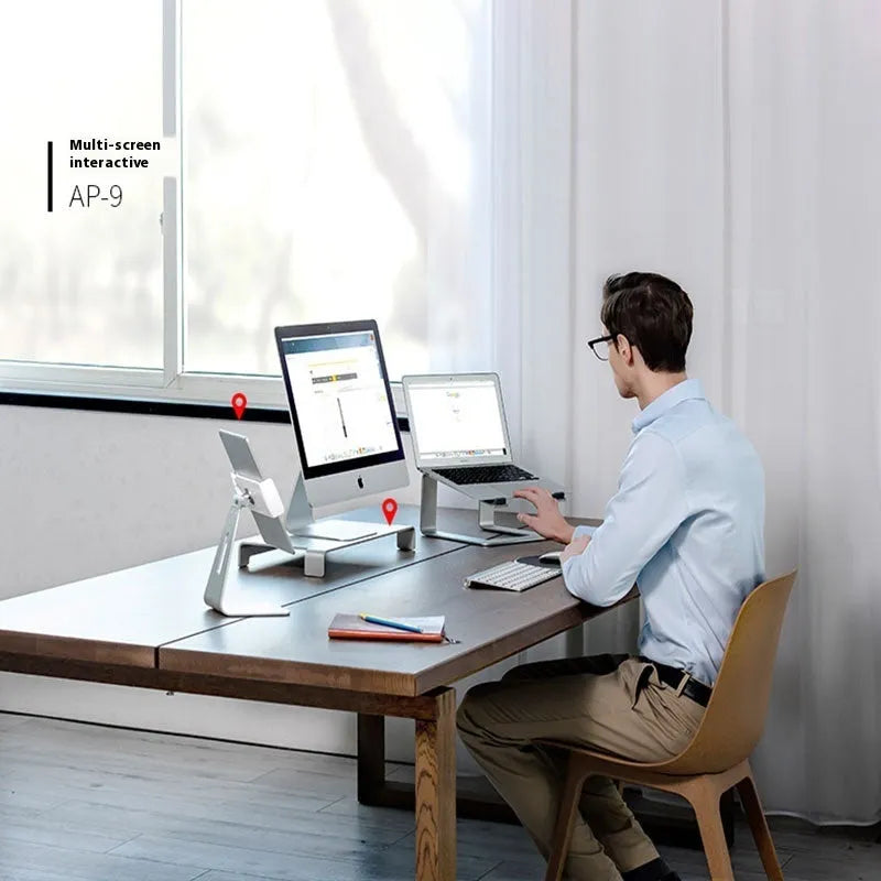 Black aluminium alloy laptop stand measuring 29.9 x 25.8 x 18.5 cm for 13-17 inch notebooks