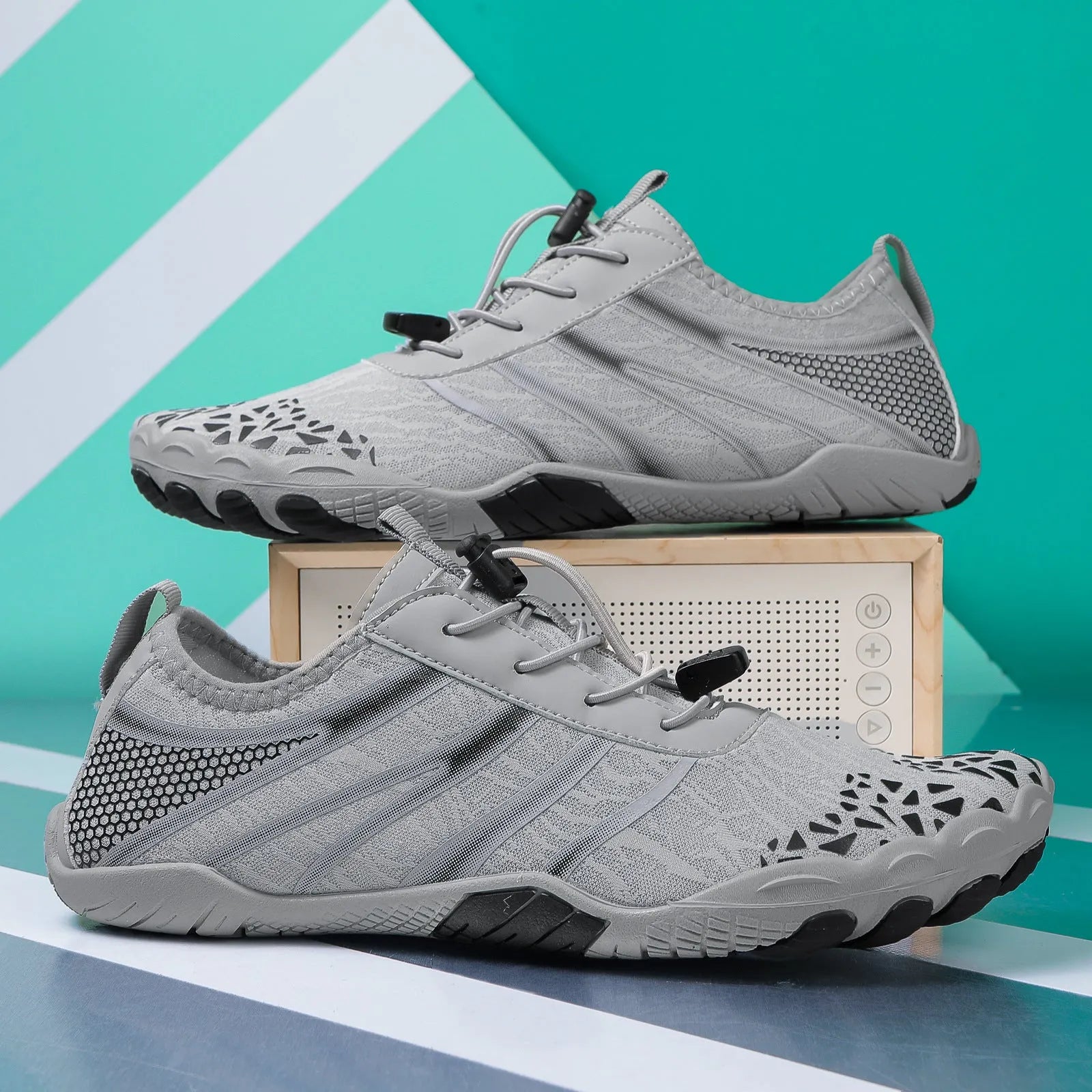 Casual unisex beach running shoes with a Lycra stretch fabric upper, shown in A826 Beige colour.