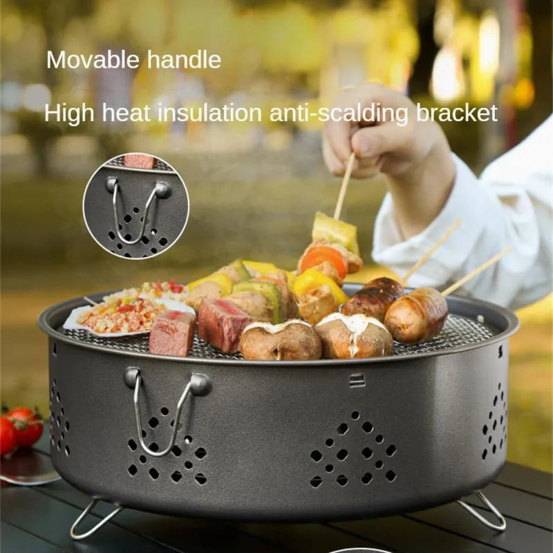 Portable stainless steel charcoal barbecue grill with detachable legs and storage bag