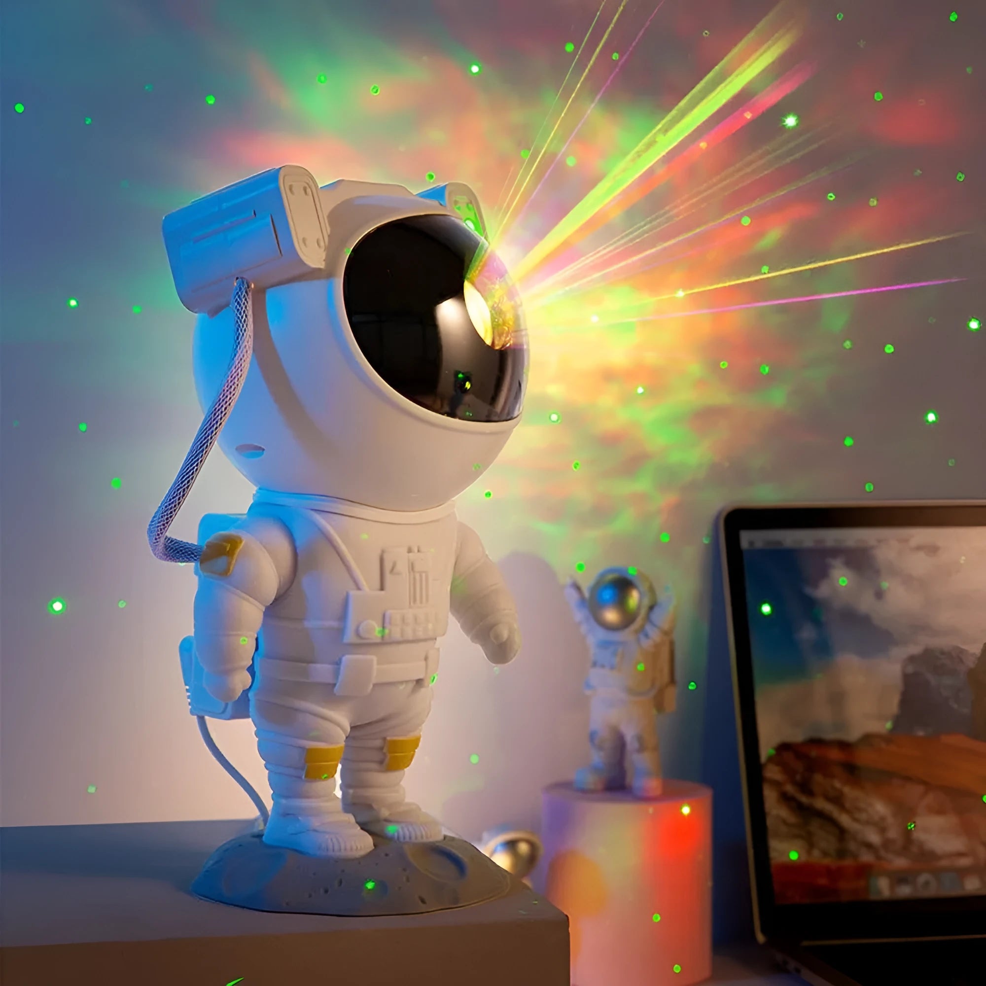 Creative astronaut galaxy starry sky projector nightlight on table with remote control, black finish