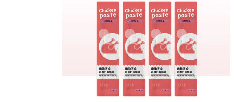 10-piece pack of cat strip snacks in four nutrition flavours for kitten development