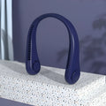 Blue bladeless neck fan showing neckband design and airflow outlet