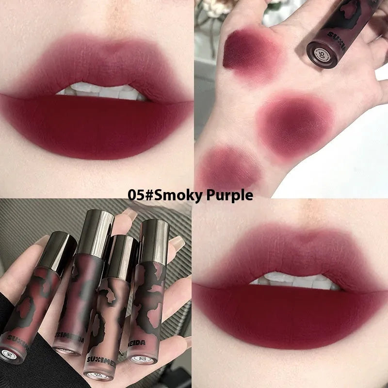 Lava Secret Matte Lip Mud Lipstick tube in one of five colours: Orange Brown Coffee, Cool Gray, Cinnamon Coffee, Jujube Red, or Smoked Purple.