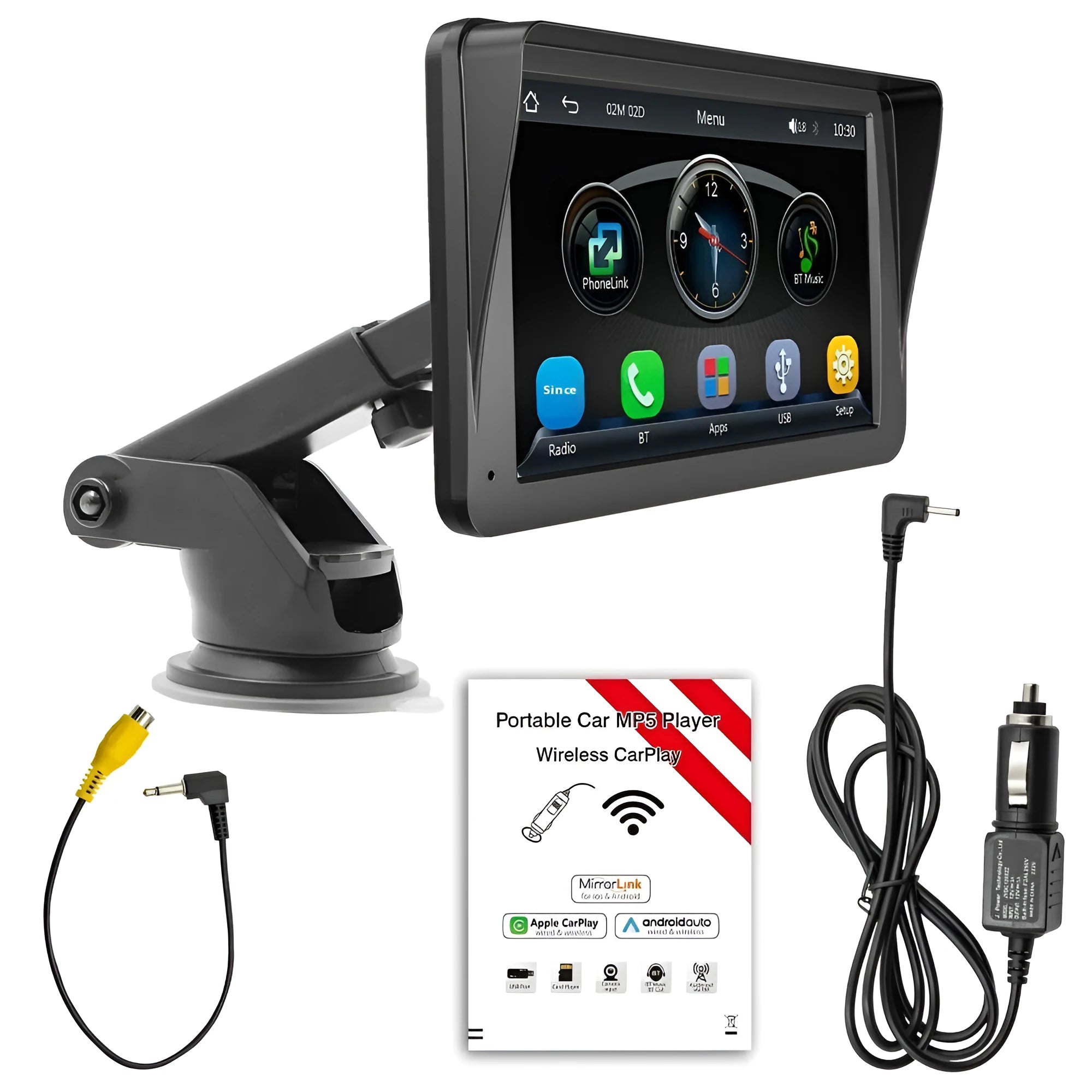 Portable car player with 7 inch HD LCD screen and Wireless CarPlay for vehicle navigation