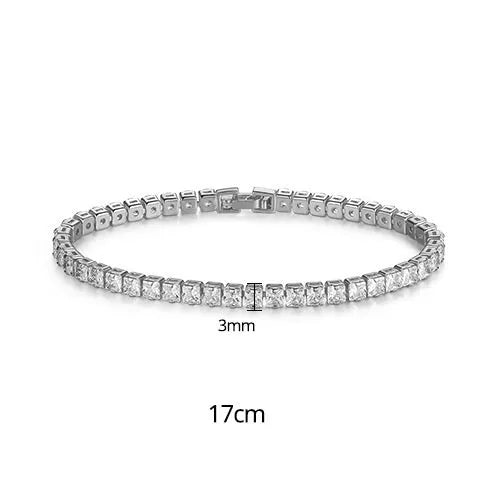 Simple copper tennis bracelet with zircon inlay for women, golden finish, geometric hot drilling style
