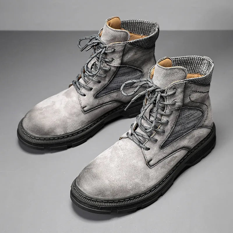 Men's vintage Martin boots in black with microfiber leather upper and round toe design