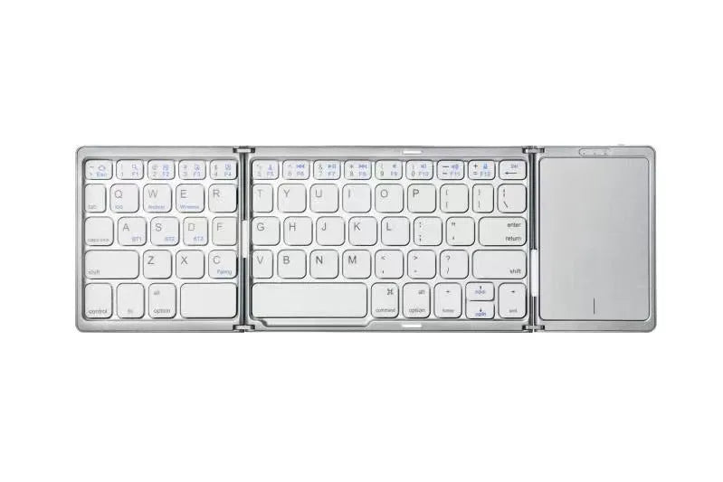 Three folding wireless Bluetooth keyboard with touch pad unfolded, black colour