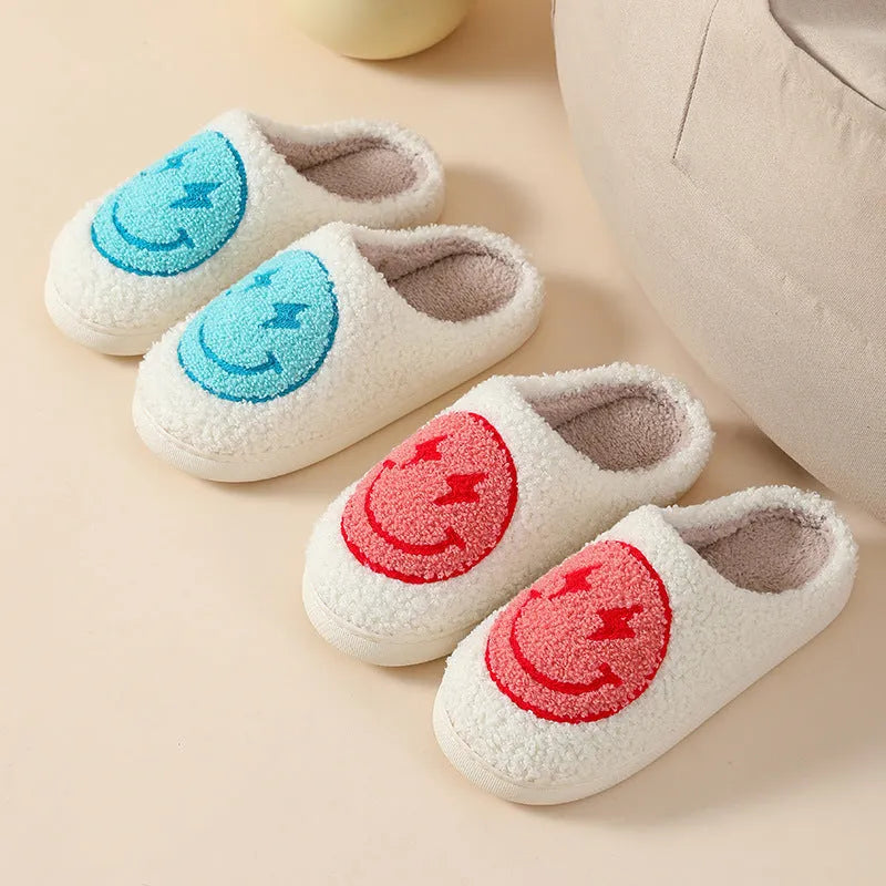Women's plush slippers with cartoon love patterns and PVC non-slip soles in multiple colour options