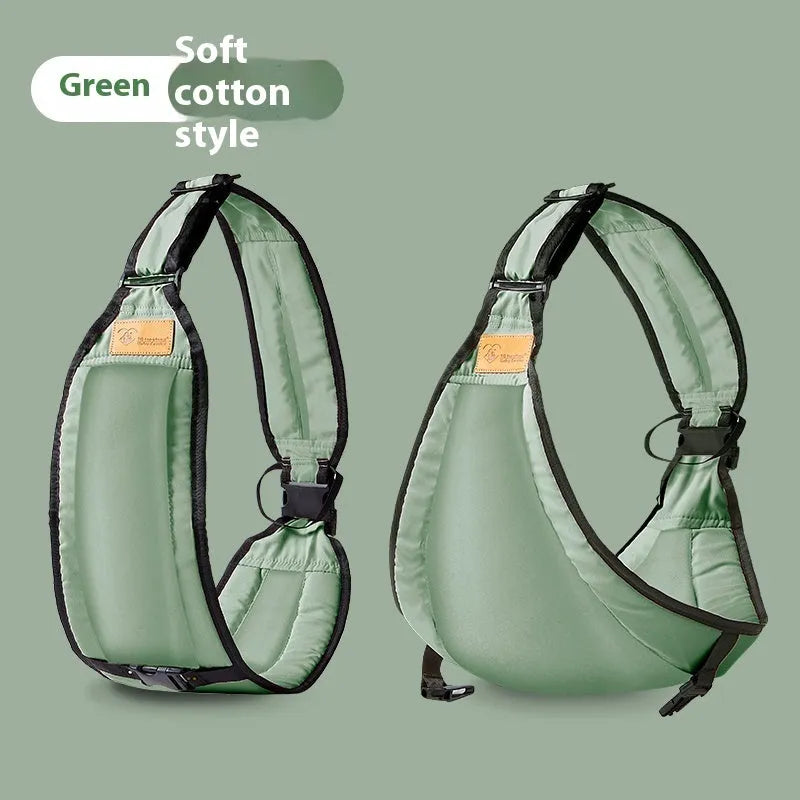 Cloth baby carrier waist stool for toddlers, shown in grey, black, green, and pink colour options.