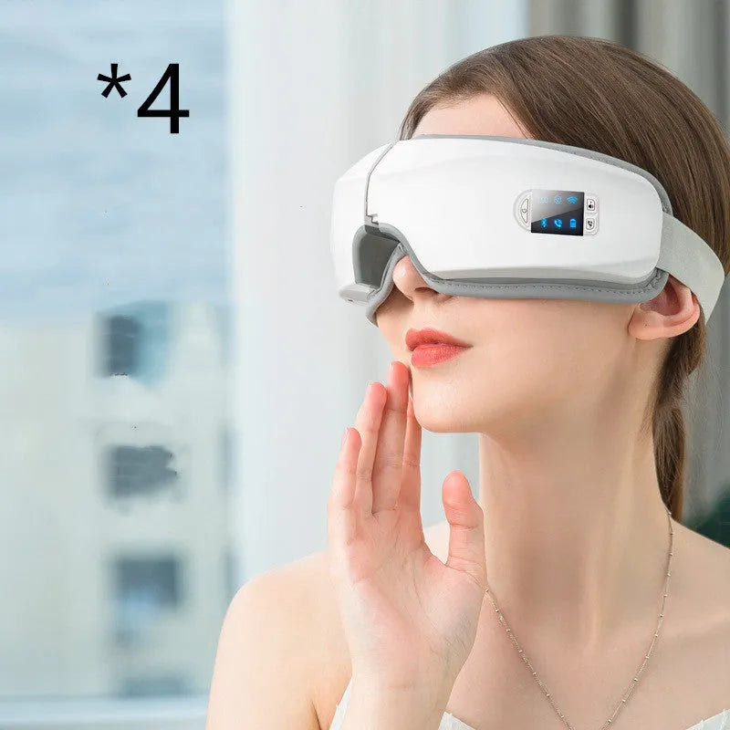 White eye massager with PU cover, LCD screen, and folding USB design for eye fatigue relief
