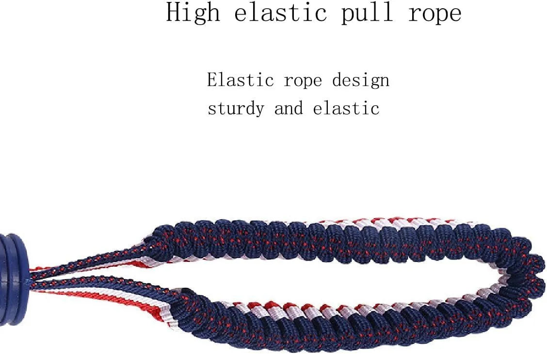 Blue rubber dog ball with rope handle for tug-of-war and teeth cleaning