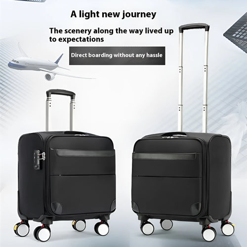 Black 18-inch Oxford cloth business suitcase with retractable handle and universal wheels