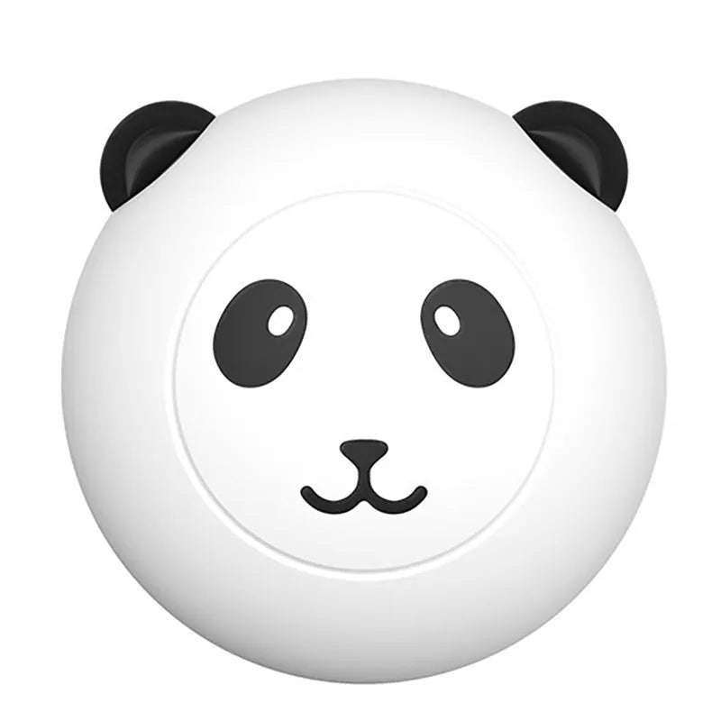 Panda-shaped silicone pet shower brush for bathing cats and dogs in blue.
