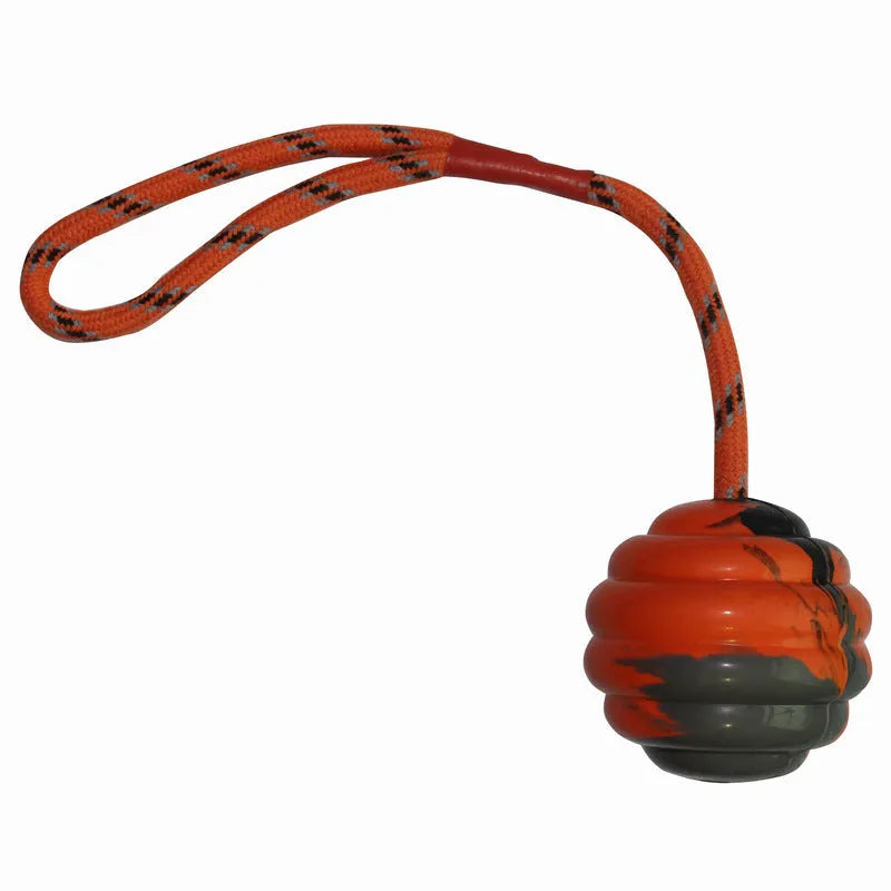 Rubber dog ball with rope knots, 6cm diameter chew toy in multiple colour options