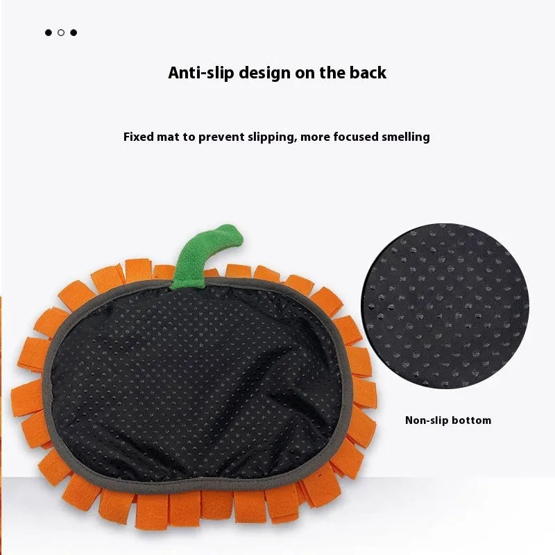Orange pet slow feed training mat with textured fleece surface for anti-choke feeding
