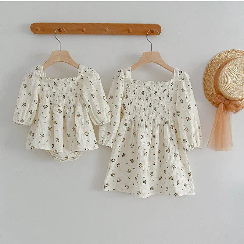 Girls cotton rose print dress A6053 in floral pattern