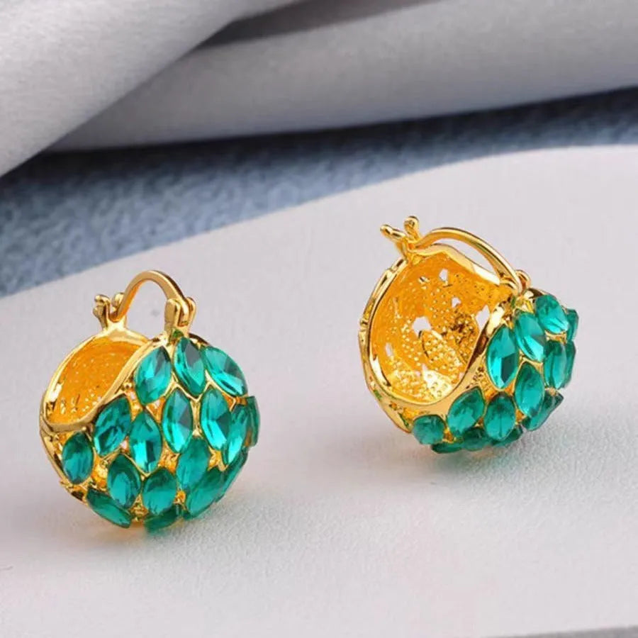Green light luxury zircon cabas earrings with alloy geometric drop shape and round element