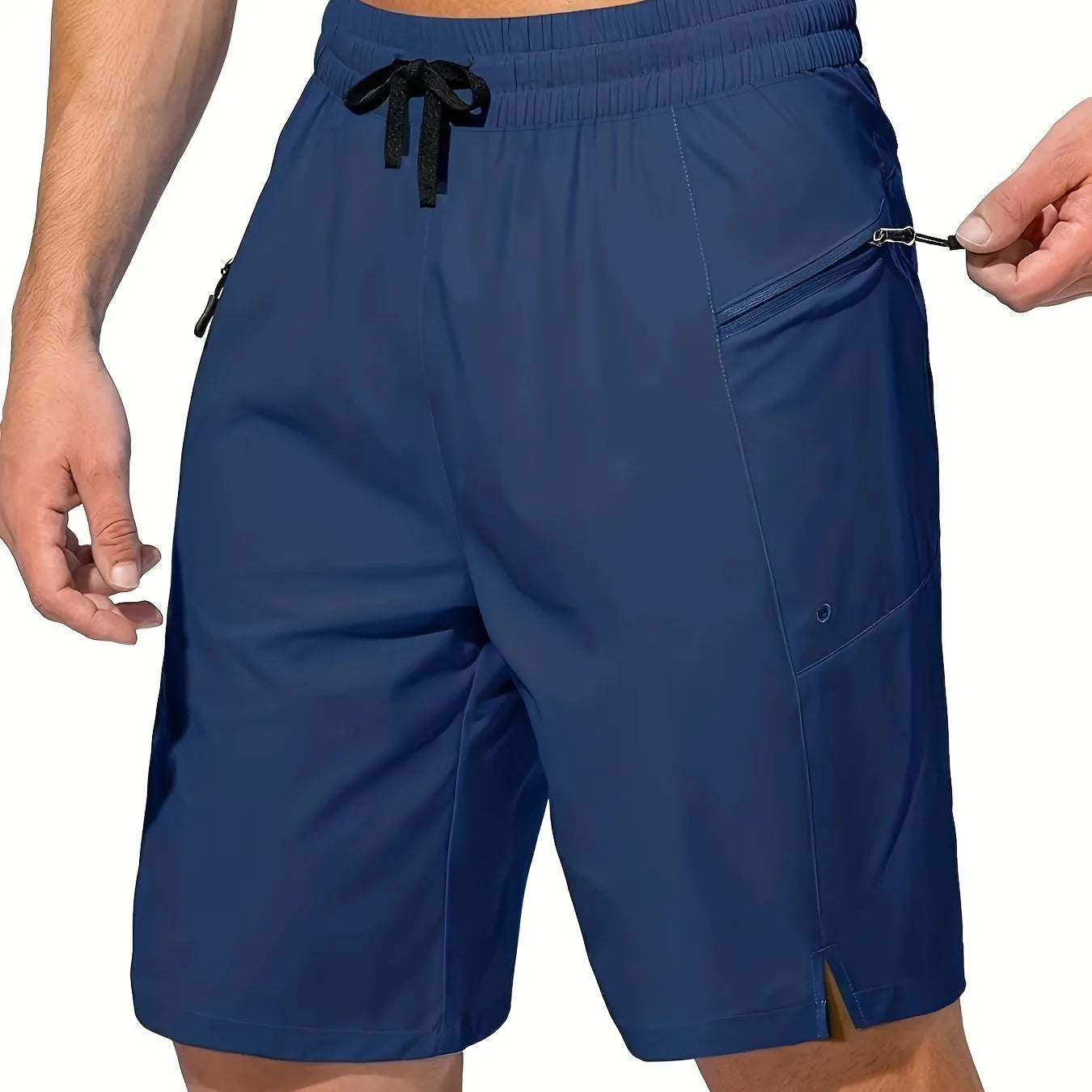 Men's solid colour quick-drying beach shorts in straight-leg style