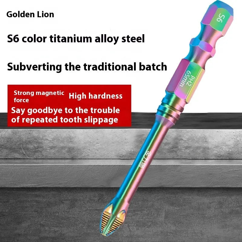 S6 colour titanium anti-slip cross screwdriver head on white background, alloy steel construction